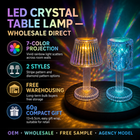 Lampe de table LED en cristal, nouvelle collection, veilleuse d'ambiance, 7 couleurs, lumineuse dans le noir, cadeau pour chambre à coucher, 2 styles