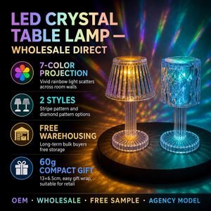 Lampada da Tavolo a LED in Cristallo, Luce Notturna Atmosferica, 7 Colori Fluorescenti, Regalo per Camera da Letto, 2 Stili - Product Image 5