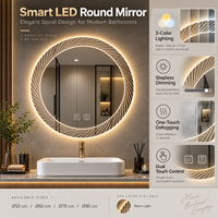Miroir de salle de bain rond à LED avec design en spirale, 3 couleurs réglables, anti-buée, commande tactile, rétroéclairé, miroir mural pour la coiffeuse