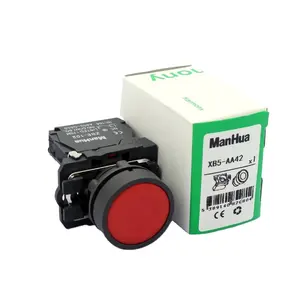 ManHua XB5-AA42 vermelho 22mm interruptor de botão de controle de circuitos elétricos plana primavera retorno