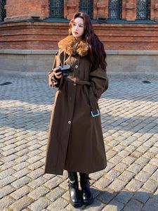 Femmes 2025 hiver nouveau Long Parka café grand col de fourrure mode patron dame Trench Coat - Product Image 5
