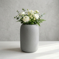 Pot de fleurs cylindrique en résine de pierre, texture ciment gris clair moderne, surface brossée, décoration maison et jardin