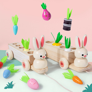 Jouet éducatif en bois Youkebei CPC/CE pour enfants, chariot à tirer <span class=keywords><strong>lapin</strong></span>/radis deux-en-un, pour les 4-6 ans, boîte couleur - Product Image 1