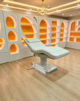Table de massage électrique de luxe à trois moteurs en cuir blanc, base blanche, pour salon de beauté et extensions de cils – Meilleures ventes
