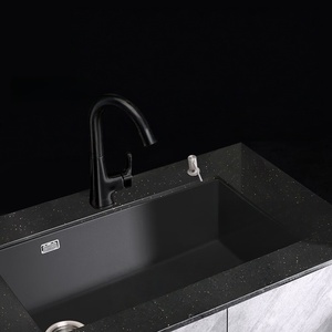 Modern luxury black sink <b>large</b> single-slot quartz stone sink above and below the counter basin sink kitchen basin - Product Image 3
