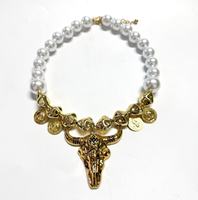 Nuevo Collar de Perlas con Cuentas Doradas Irregulares de Moda, Serie Animal, Lujoso y Moderno, con Colgante de Cabeza de Toro, Gargantilla para Mujer, Joyería para Fiesta, Venta al por Mayor