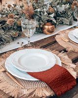 Serviette en coton et lin terre cuite, faite à la main avec des franges, douce, lavable, rustique, pour le dîner, la table de mariage, la fête