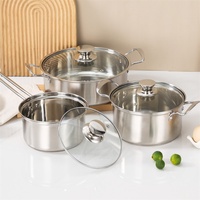 Ensemble de 3 casseroles en acier inoxydable non revêtu, style coréen, pour cuisson à induction