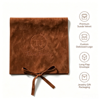 Pochette à bijoux en daim avec logo personnalisé en relief, fermeture à ruban, emballage cadeau pour collier, boucles d'oreilles, bracelet, vente en gros