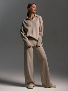 2024 Wholesale Custom Popular Fashion <strong>Over</strong> Size <strong>Ladies</strong> Sweater Wool Cashmere Knit <strong>Trousers</strong> and Sweater Two Piece Set Popular - Product Image 4