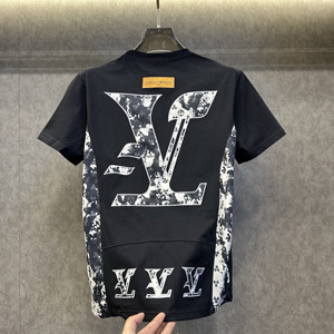 Léger <span class=keywords><strong>luxe</strong></span> Niche haut <span class=keywords><strong>de</strong></span> gamme T-<span class=keywords><strong>shirt</strong></span> hommes à manches courtes pur coton col rond été mince brodé demi-manche - Product Image 2