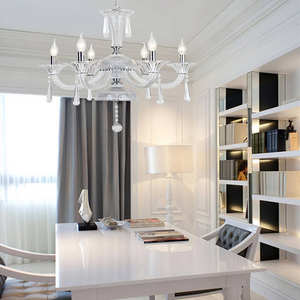Lustre de salon moderne en cristal blanc pour l'intérieur avec un nouveau design d'abat-jour blanc de taille moyenne pour le restaurant - Product Image 3