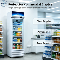 Réfrigérateur commercial vertical à porte vitrée simple pour boissons, refroidissement par air pour supermarchés, restaurants et commerces de détail