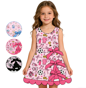 Vestido Deportivo Personalizado de Verano con Estampado de Estrella de Fútbol para Niñas, con Lazos, Shorts, Forro, para Yoga, Casual, Estilo A-Line, Vestido para Hermanas - Product Image 1