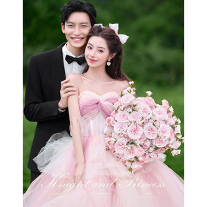 Pink Tulle Ball Gown Wedding Dress Sweetheart Neckline Empire Waistline For Outdoor Photography - Product Image 5