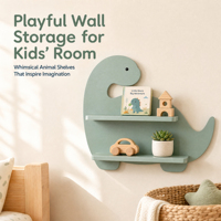 Étagère murale en forme de dinosaure en MDF à double niveau pour chambre d'enfant, étagère pour objets en forme d'animaux