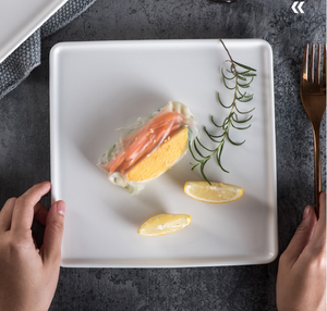 Square White <b>Ceramic</b> Dinner <b>Plates</b> Custom Logo For Upscale Restaurants Luxury Hotels Gourmet Food Plating Bulk Custom Service - Product Image 4