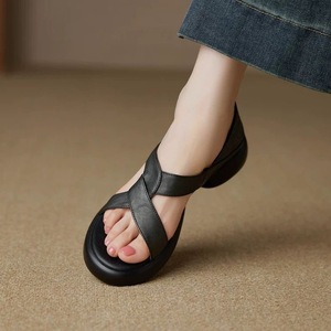 Comfortable Beige Microfiber Heeled <b>Sandals</b> With Chunky Platform Open Toe Slip-On Summer Women Shoes Drop Shipping - Product Image 6