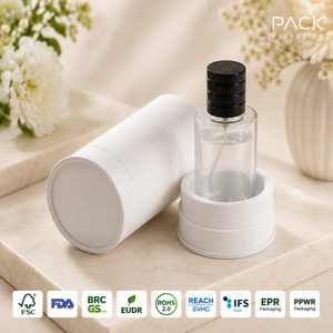 En Stock: Set de Empaque para Perfume de 50ml en Tubo de Papel, Caja Cilíndrica Redonda de Cartón <span class=keywords><strong>con</strong></span> Botella de Spray de Vidrio, Listo para Enviar - Product Image 1
