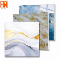 Ubin Lantai Porselen Modern Mewah Biru Emas Mengkilap Berlapis Marmer Anti Selip Antibakteri Tahan Aus 60x60mm 9mm untuk Ruangan