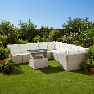 Ensemble de canapés de jardin en rotin beige 8 places, mobilier d'extérieur résistant aux intempéries, design contemporain - Product Image 2