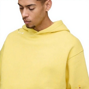 Sudadera con Capucha Extra Grande para Hombre, Color Amarillo Sólido, 100% Algodón Felpa, Ropa Casual de Invierno, Corte Regular, Transpirable, con Bolsillos - Product Image 5