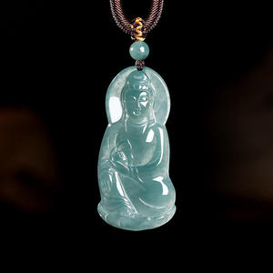 Colgante de Jadeíta Natural Guanyin, Color Azul Agua, UNISEX, Diseño Original Budista, Regalo con Certificado de Tasación GY01 - Product Image 1