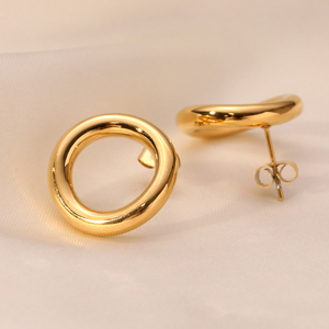 สแตนเลสชุบ18พันทองออกแบบที่เรียบง่ายหนา O รูปร่างต่างหูสตั๊ด - Product Image 5