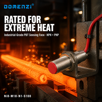 Capteur de proximité inductif Domenzi M18 résistant à la chaleur, haute température, 8 mm, NPN NC, IP67, 100°C, pour armoires d'environnement extérieur