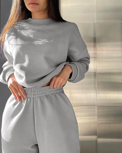 Ensemble de survêtement en molleton à manches longues pour <span class=keywords><strong>femme</strong></span>, personnalisé OEM, automne-hiver, deux pièces, jogging - Product Image 5