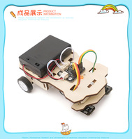 Kit de démarrage intelligent pour robot jouet de suivi de ligne noir DIY en bois, jouet STEM de science et d'ingénierie