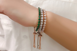 <span class=keywords><strong>Bracciale</strong></span> Tennis Regolabile da 4MM Personalizzato Placcato Oro 14k 18k con Charm Italiano in Zirconia Cubica Argento Turchese <span class=keywords><strong>Rosa</strong></span> per Uomo e <span class=keywords><strong>Donna</strong></span> - Product Image 3