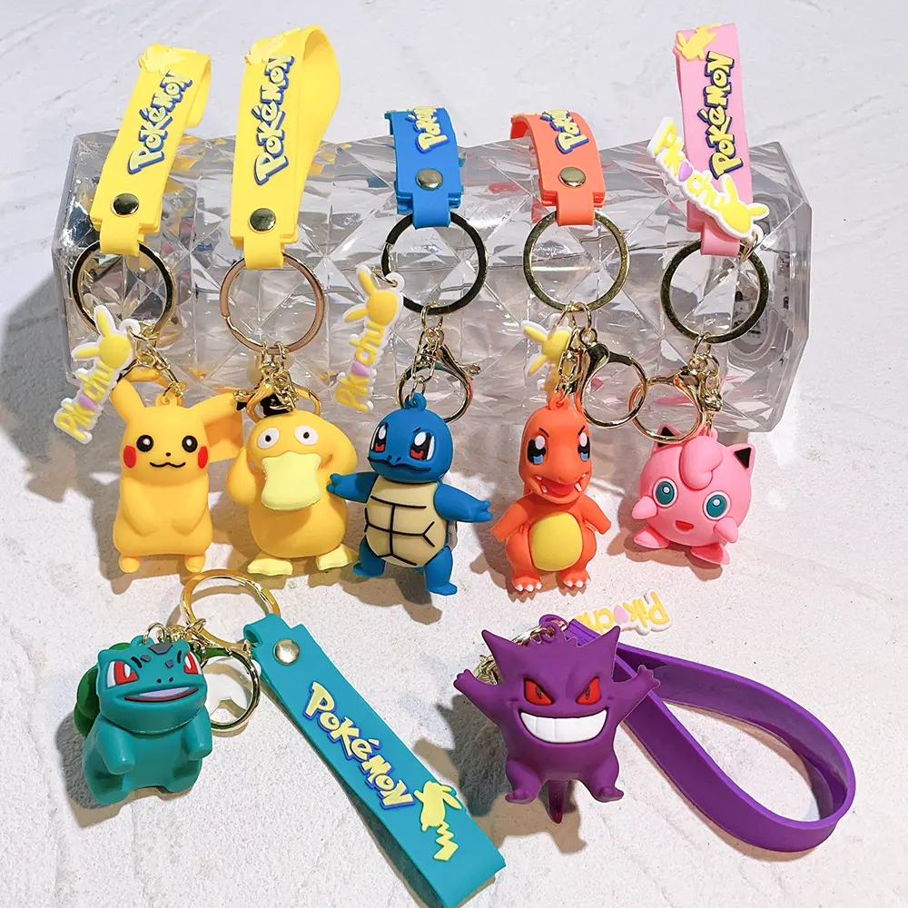 Cartoon Figures Keychain 3D Pokemoned Character Fashion Bag Keyring Pendant Accessories PVC Rubber Keychain