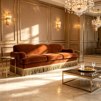 Canapé droit moderne en velours à franges de luxe, trois places, dossier haut, pour salon de villa et mobilier de projet de manoir