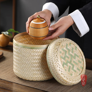 <b>Bamboo</b> Woven Tea Cake Storage Box Round Handmade For Pu'er Tea Living Room Use - Product Image 5