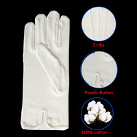 Gants de défilé blancs de fanfare en coton avec manchette en plastique