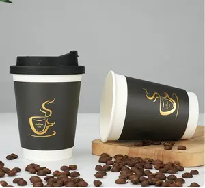 Taza de papel de doble pared personalizada de fabricante chino, taza de papel recubierta de PLA compostable biodegradable con tapa