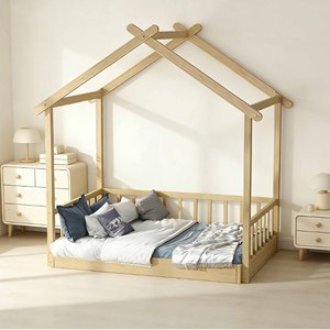 Muebles para dormitorio infantil tipo casa y cama para niños pequeños, cama Montessori tapizada con barandillas - Product Image 1