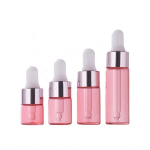 Mini Sample Glass <b>Bottles</b> 5ml 3ml 2ml 1ml Essential Oil <b>Pink</b> Clear Glass Dropper <b>Bottle</b> with Rose Gold Dropper - Product Image 2