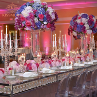 Grande table de mariage rectangulaire de luxe pour hôtel, cadre en acier inoxydable doré, plateau en cristal moderne, table de mariage pour événements