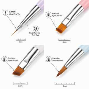 7Pcs Metal Handle Nail Liner Brush <b>Set</b> <b>Crimped</b> Flat Oval Nylon Tips for Salon Gel Manicure - Product Image 2