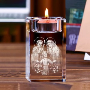 Portacandele in Cristallo K9 Inciso al Laser 3D - Regalo Cristiano Religioso con <span class=keywords><strong>Gesù</strong></span>, Pastore e Vergine <span class=keywords><strong>Maria</strong></span>, Decorazione <span class=keywords><strong>per</strong></span> Altare Domestico - Product Image 1