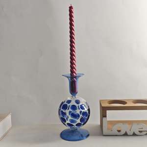 Support de bougie en verre soufflé à la main motif points bleus, style <span class=keywords><strong>Art</strong></span> Déco vintage, pour bougies coniques, idéal pour la décoration de la maison et les mariages - Grande Vente - Product Image 6