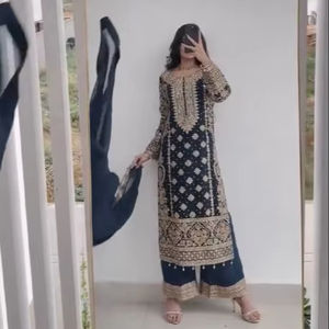 Salwar Kameez Indio Pakistaní para Mujer, Listo para Usar, Totalmente Cosido, Georgette Sintética, Bordado Pesado con Lentejuelas, Conjunto de Parte Superior e Inferior - Product Image 1