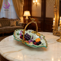 Bol à fruits en céramique coloré peint à la main avec support en laiton, assiette en porcelaine, décoration de table rétro de luxe pour la maison, accessoire de style nouveau