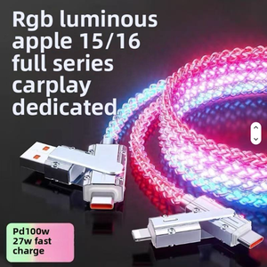 1M đa chức năng dẫn ánh sáng 4 trong 1 RGB nhanh sạc cáp dữ liệu PD 66W 6A Tyler C Cáp USB cho iPhone Samsung Kẽm hợp kim - Product Image 5