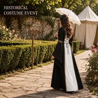 Großhandel Mittelalterliches Fantasy-Kleid für Damen, Langärmliges Bodenlanges Rollenspiel-Kleid in Weinrot, Braun, Blau, Schwarz und Grün