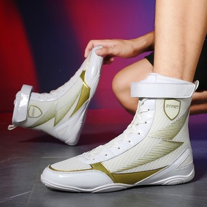 Wrestling Shoes High Top Mesh Upper Rubber Outsole Unisex Spring Training Combat Sanda Boxing K003 White - Product Image 1