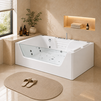 Baignoire d'angle en acrylique OEM pour spa à domicile avec panneau latéral en verre incliné et marchepied intégré 1200x1700mm