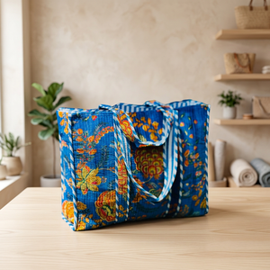 <b>Large</b> Vintage Floral Quilted Cotton <b>Tote</b> <b>Bag</b> with Velvet Lining Chains Open Closure Soft Casual Reusable <b>for</b> Daily Use & <b>Travel</b> - Product Image 5